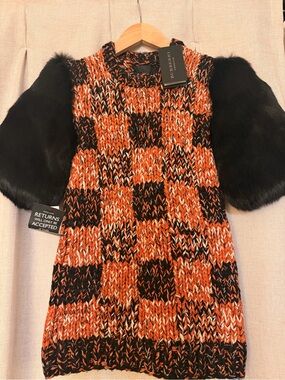 Burberry Prorsum Rare Runway Hand Knit Fur Sleeve Dress